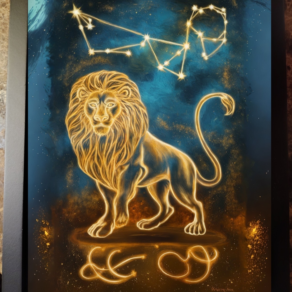 Leo Zodiac Lion Art Print In A Frame 8x10